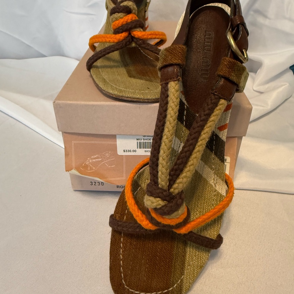 Miu Miu Brown and Orange Rope Sandals